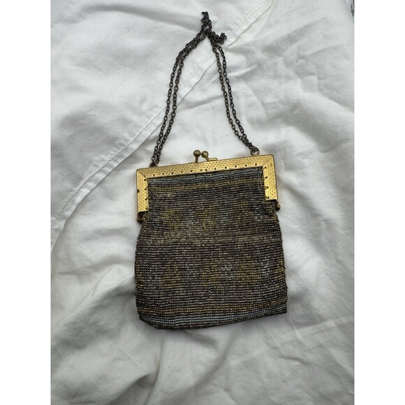 Antique Edwardian 1900s French Steel Mesh Purse Art Nouveau Silver Gold Tone - Picture 2 of 11